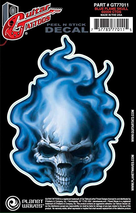 Planet Waves Guitar Tattoo - Blue Flame Skull