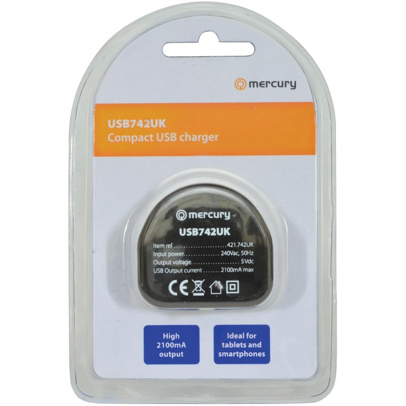 Mercury Compact USB Charger 2100mA