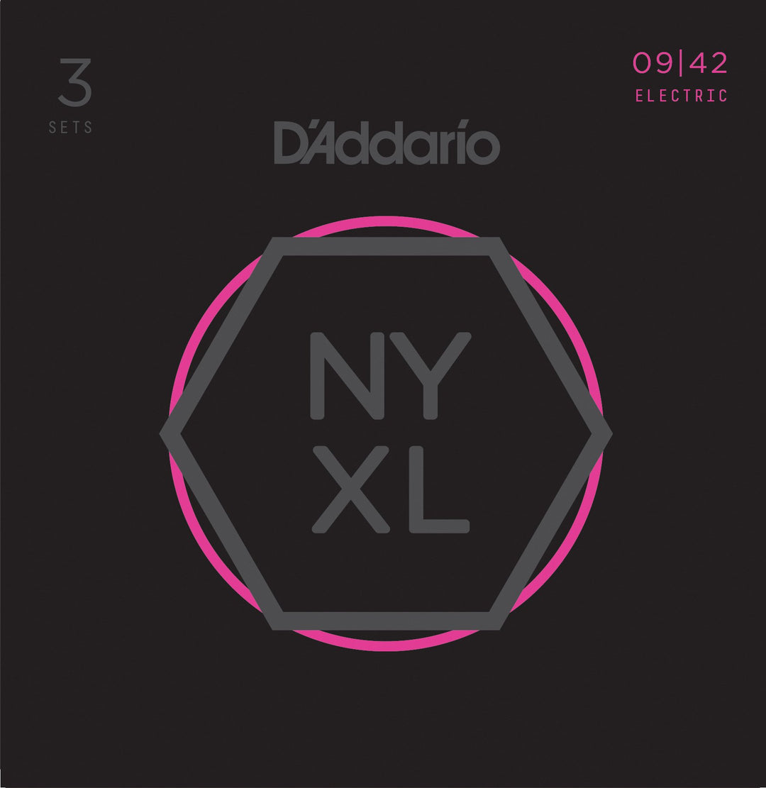 D'Addario 3-Pack NYXL Electric String Sets, Nickel, Super Light .009-.042 - A Strings