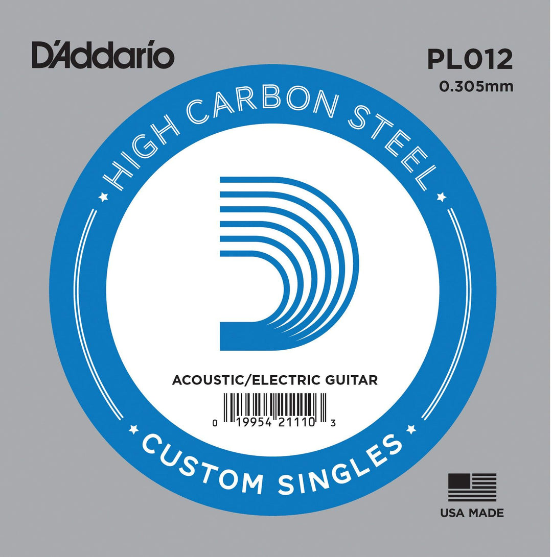 D'Addario Single String, Plain Steel, .012 - A Strings