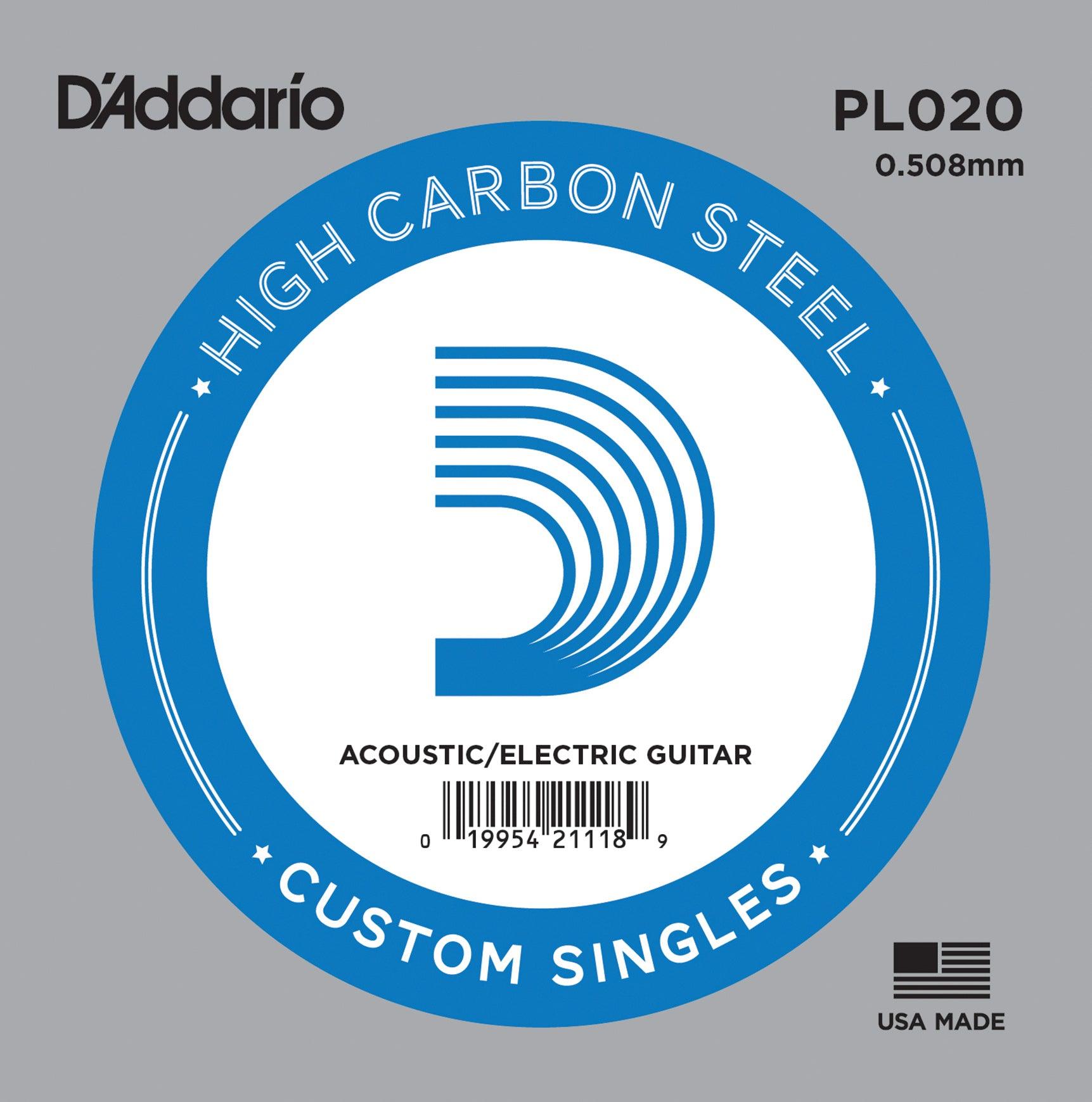 D'Addario Single String, Plain Steel, .020 – A Strings