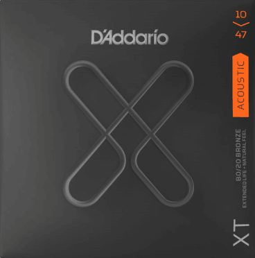 D'Addario XT Coated Acoustic String Set, 80/20 Bronze, 80/20 Bronze, Extra Light .010-.047 - A Strings